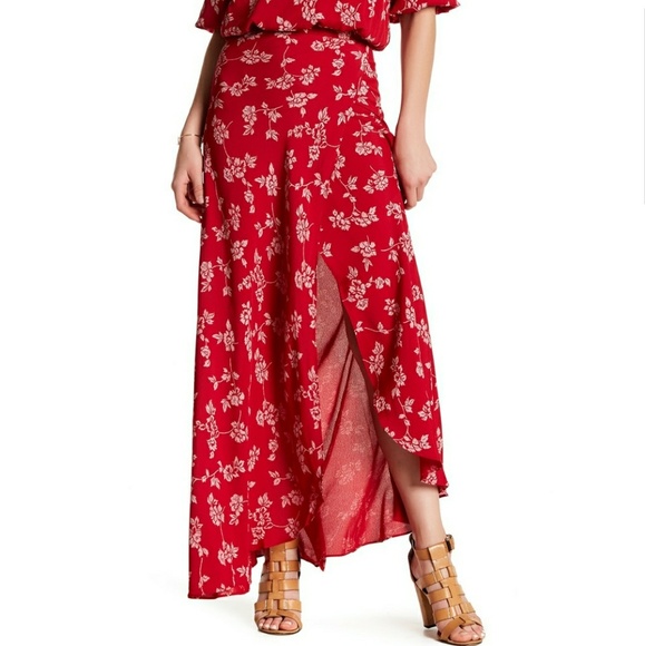Flynn Skye Wrap It Up Red Floral Slit Maxi Skirt - Picture 3 of 6